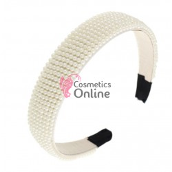 Bentita deosebita pentru par din Satin cu Perle Albe BTP008H - Alba